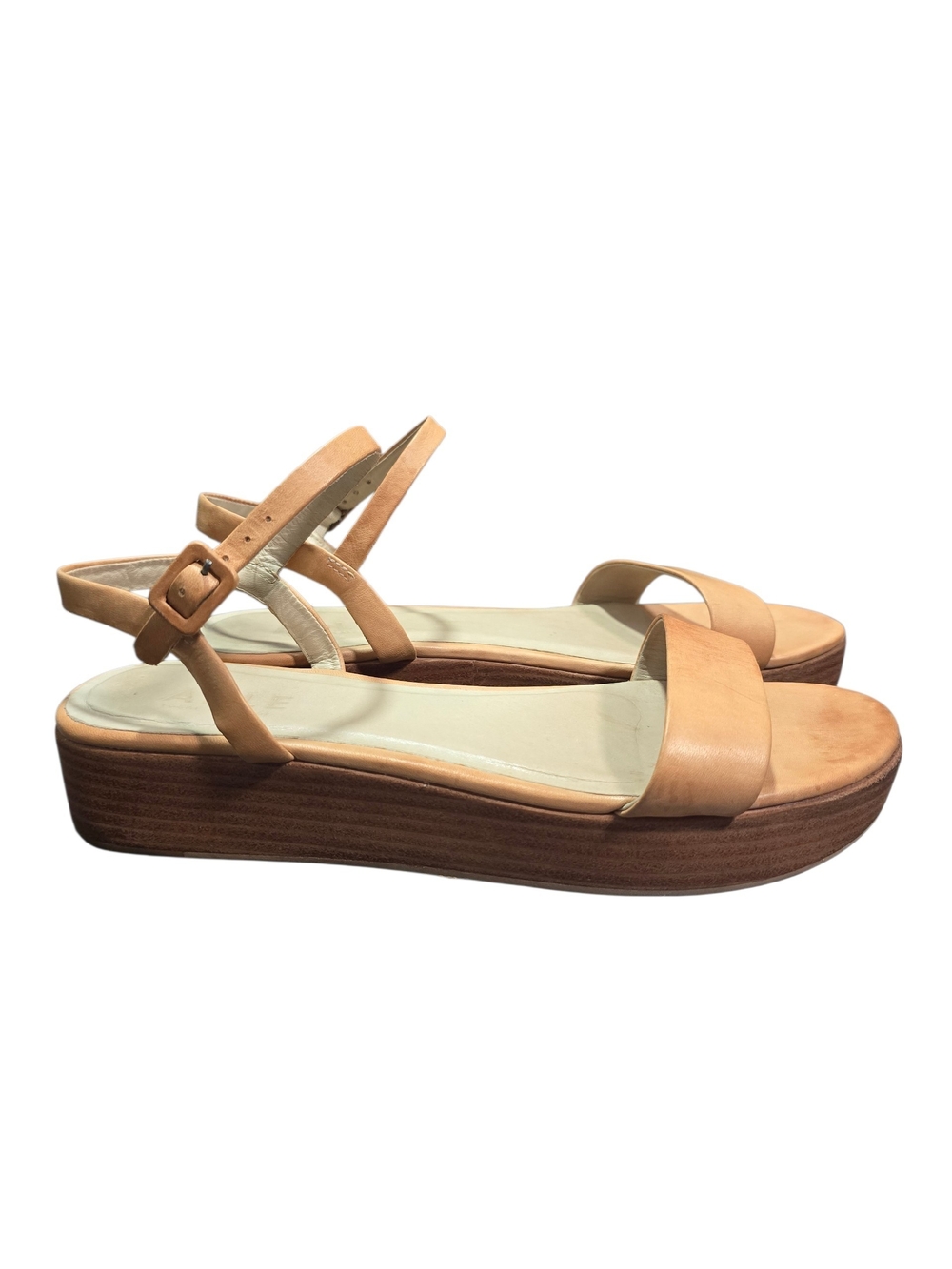 Larisa By Able Women's Neutral Tan Leather Platform Sandals Size 9.5M